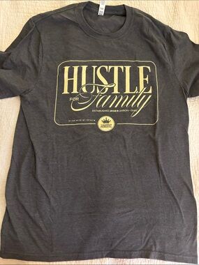 Hustle for Family LeBron James Foundation Charcoal Tee with Yellow Graphic